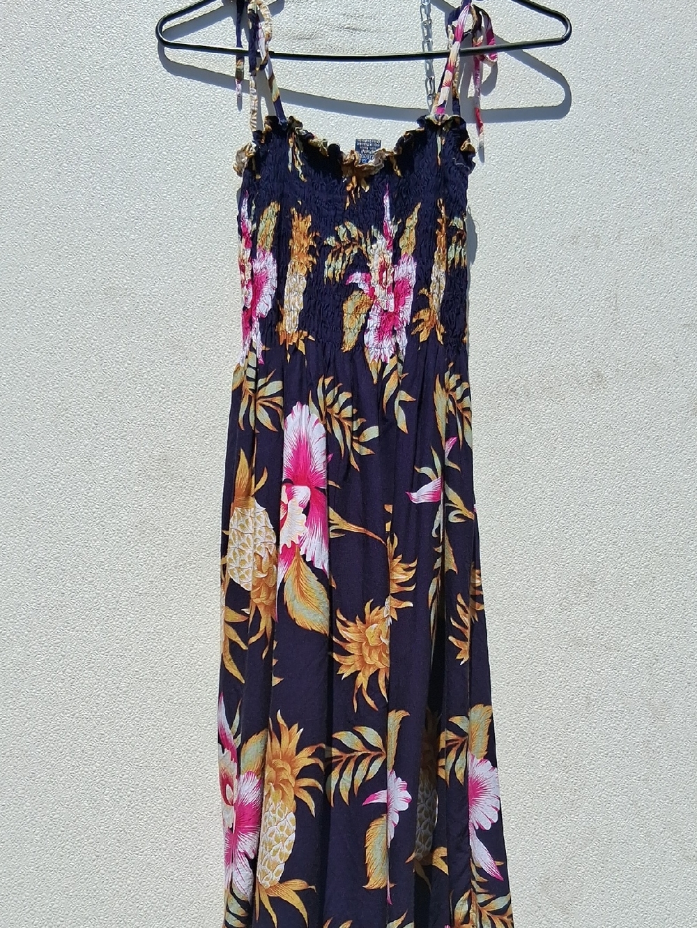 Strapless Floral Maxi Dress in Navy and Pink